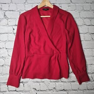 J Crew Faux Wrap Top In 365 Crepe Cinched Waist Siren Red Blouse Size 4